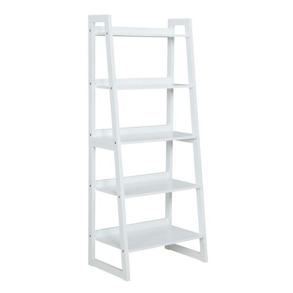 5 Shelf Angled Ladder Bookcase in White Finish