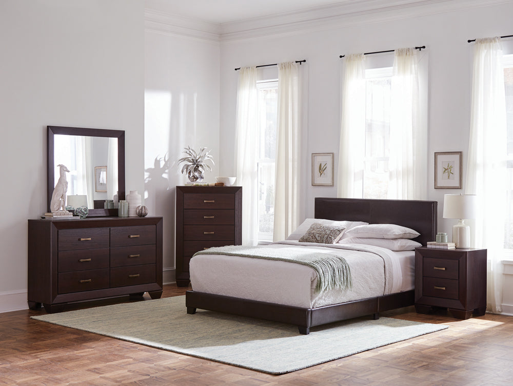 Dorian 4-piece Queen Upholstered Bedroom Set In Brown and Dark Cocoa