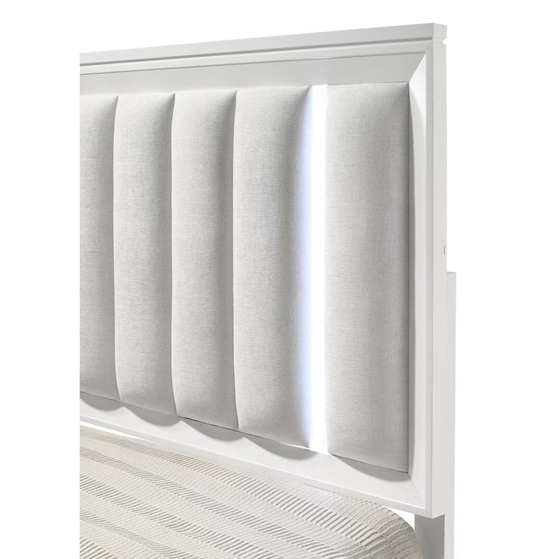 Cressida 5 Pc Modern White LED Upholstered Panel Queen Bedroom Set