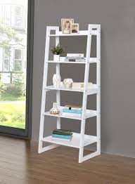 5 Shelf Angled Ladder Bookcase in White Finish