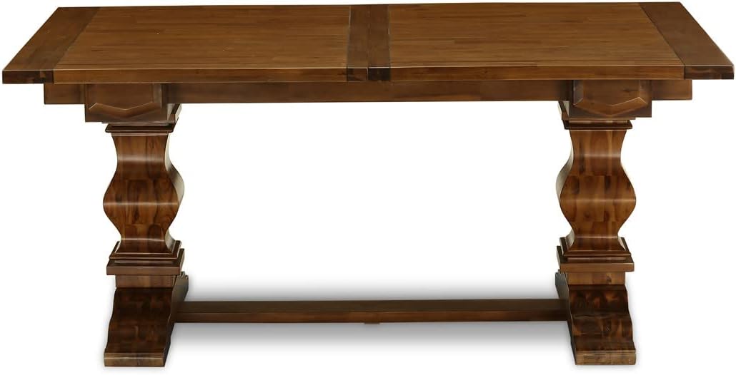 Rustic 9 PC Formal Dining Room Double Pedestal Table and Linen Chairs In Walnut