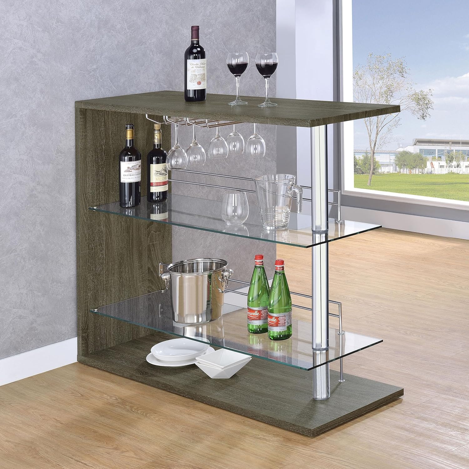 Prescott 2-Shelf Wood Wine Cabinet in Grey