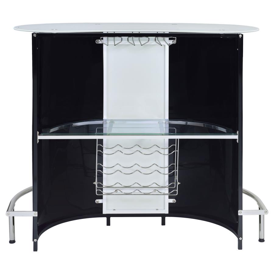 Coaster Contemporary 1-Shelf Bar Unit Glossy Black And White With Frosted Glass