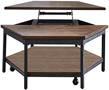 Ultimo Rustic Hexagon Lift-Top Cocktail Table With Casters