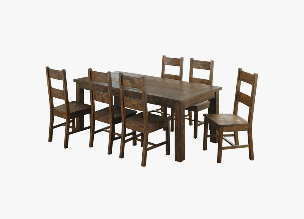 Coleman 7-Piece Dining Set with Ladder Back Side Chairs Rustic Golden Brown