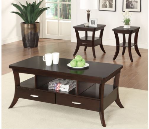 Transitional Espresso Coffee Table with Flared Legs and 2 Drawers