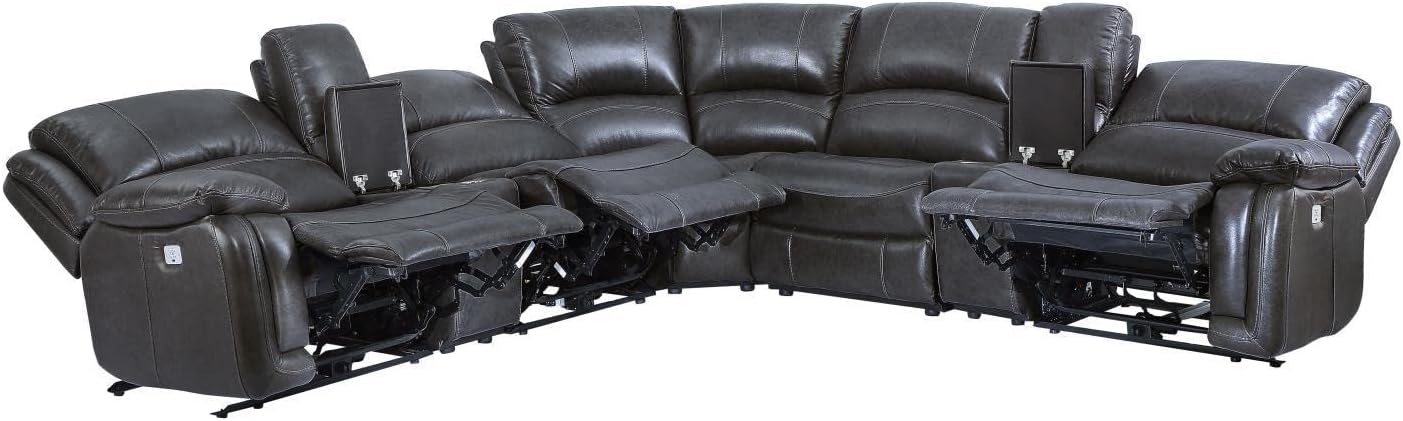 Denver 7 Piece Charcoal Leather Power Reclining Sectional