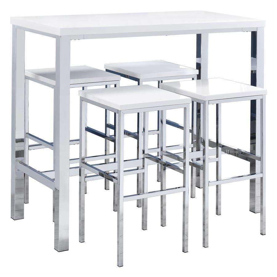 Modern 5-Piece Pub Bar Table And Stool Set White High Gloss And Chrome