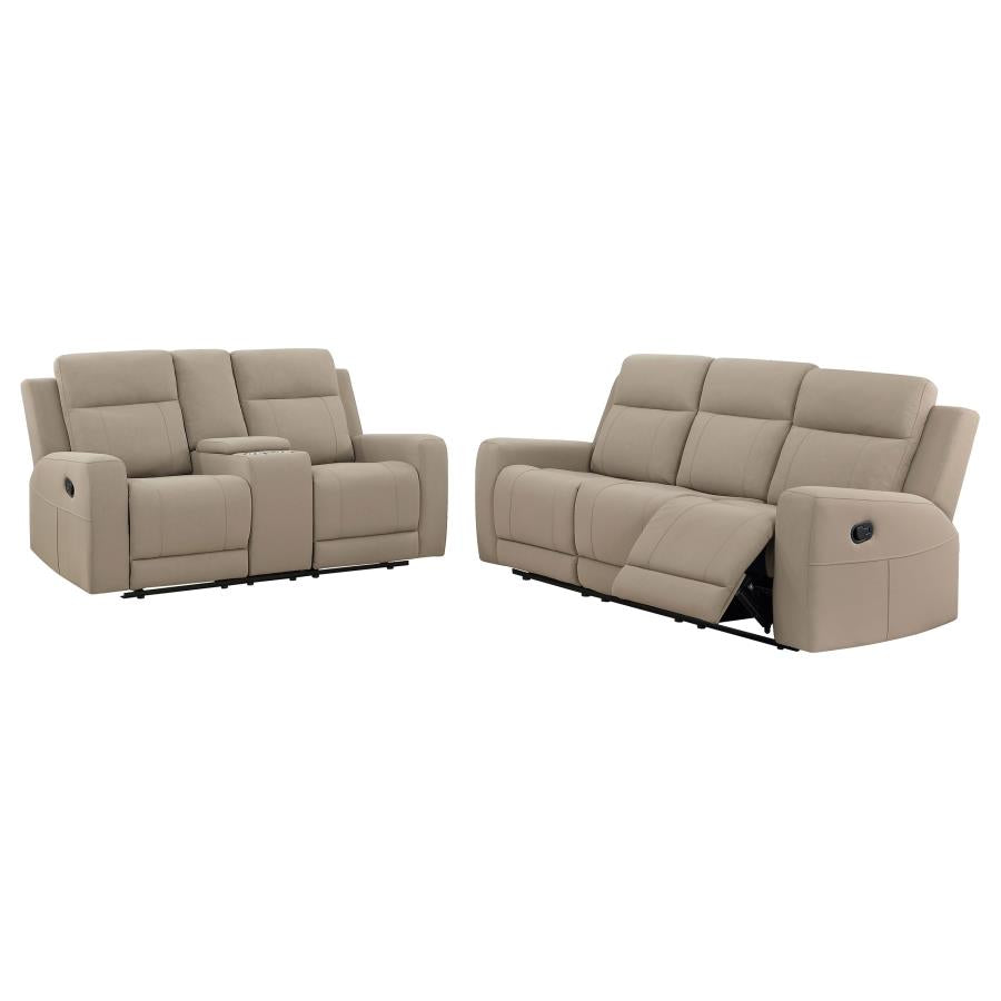 Brentwood 2 PC Upholstered Reclining Sofa Loveseat Set in Taupe