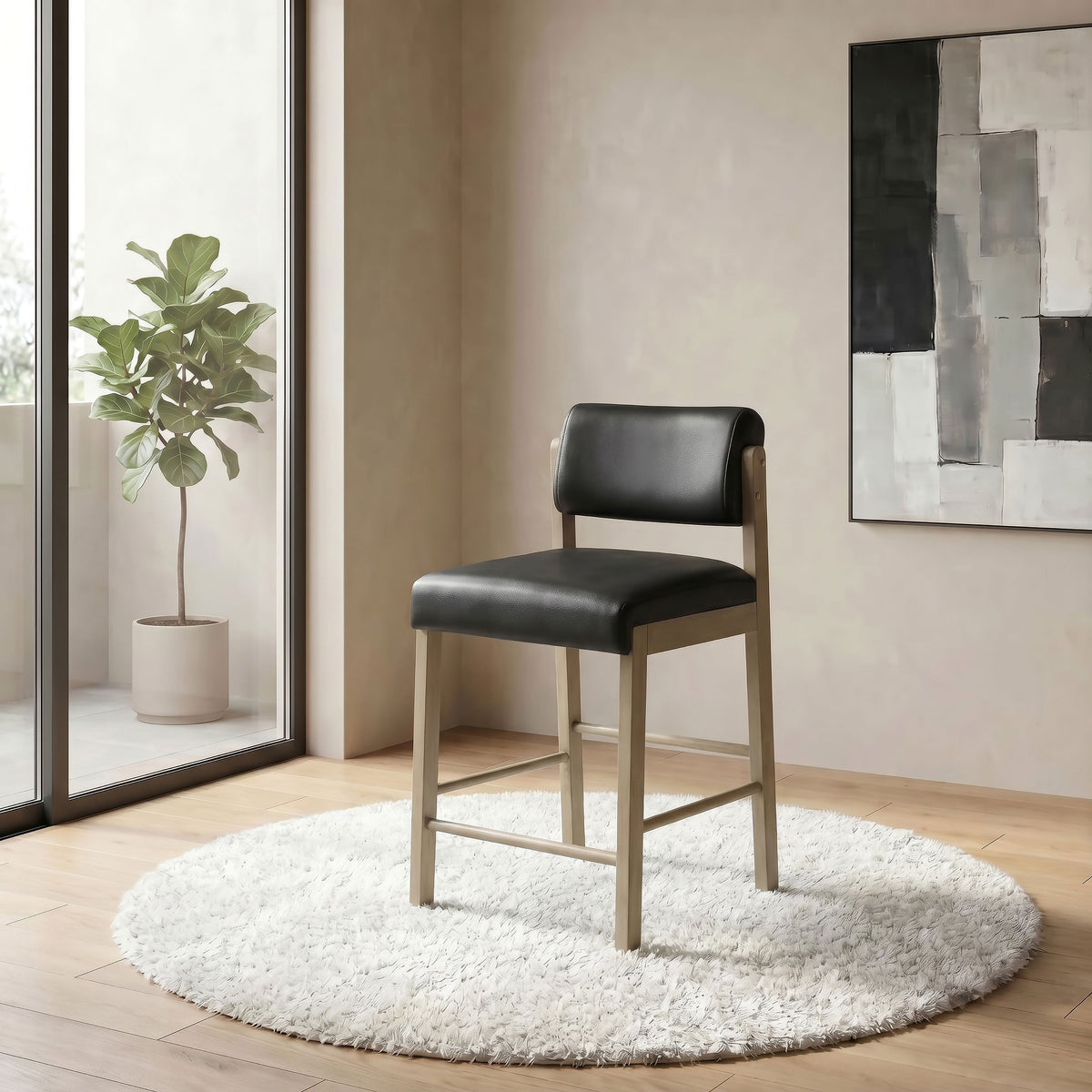 Kehoe Faux Leather Counter Height Chairs (Set of 2) Black and Natural Oak