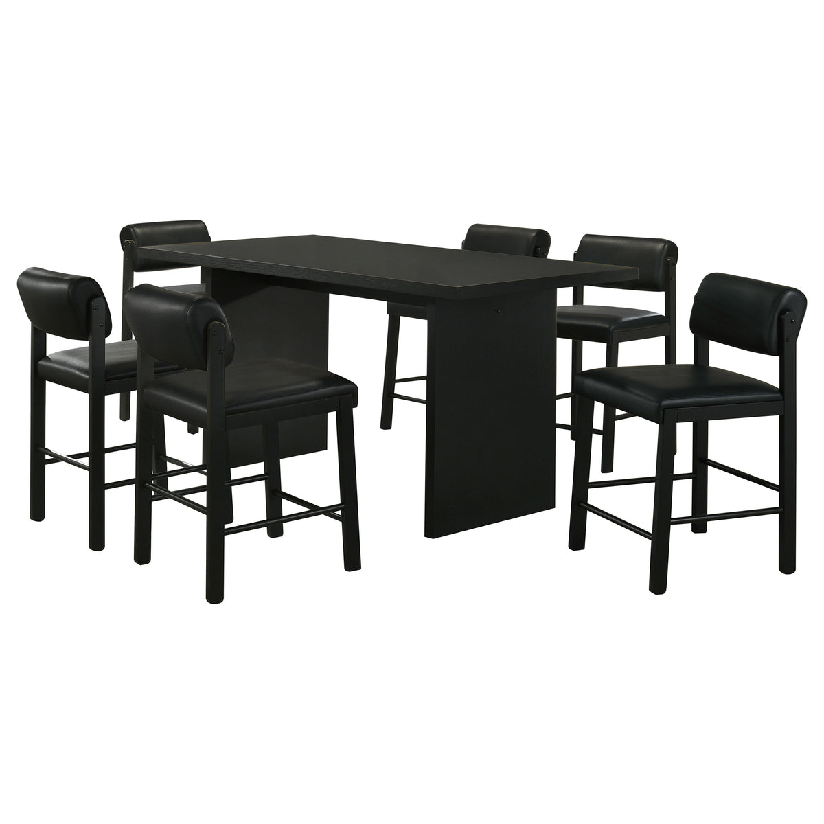Decker 7-piece 70-inch Counter Height Dining Set with Black Faux Leather Counter Chairs Black