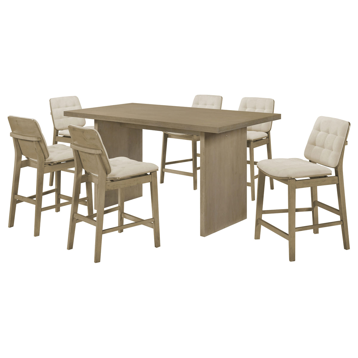 Decker 7-piece 70-inch Counter Height Dining Set with Cream Tufted Counter Chairs Natural Oak