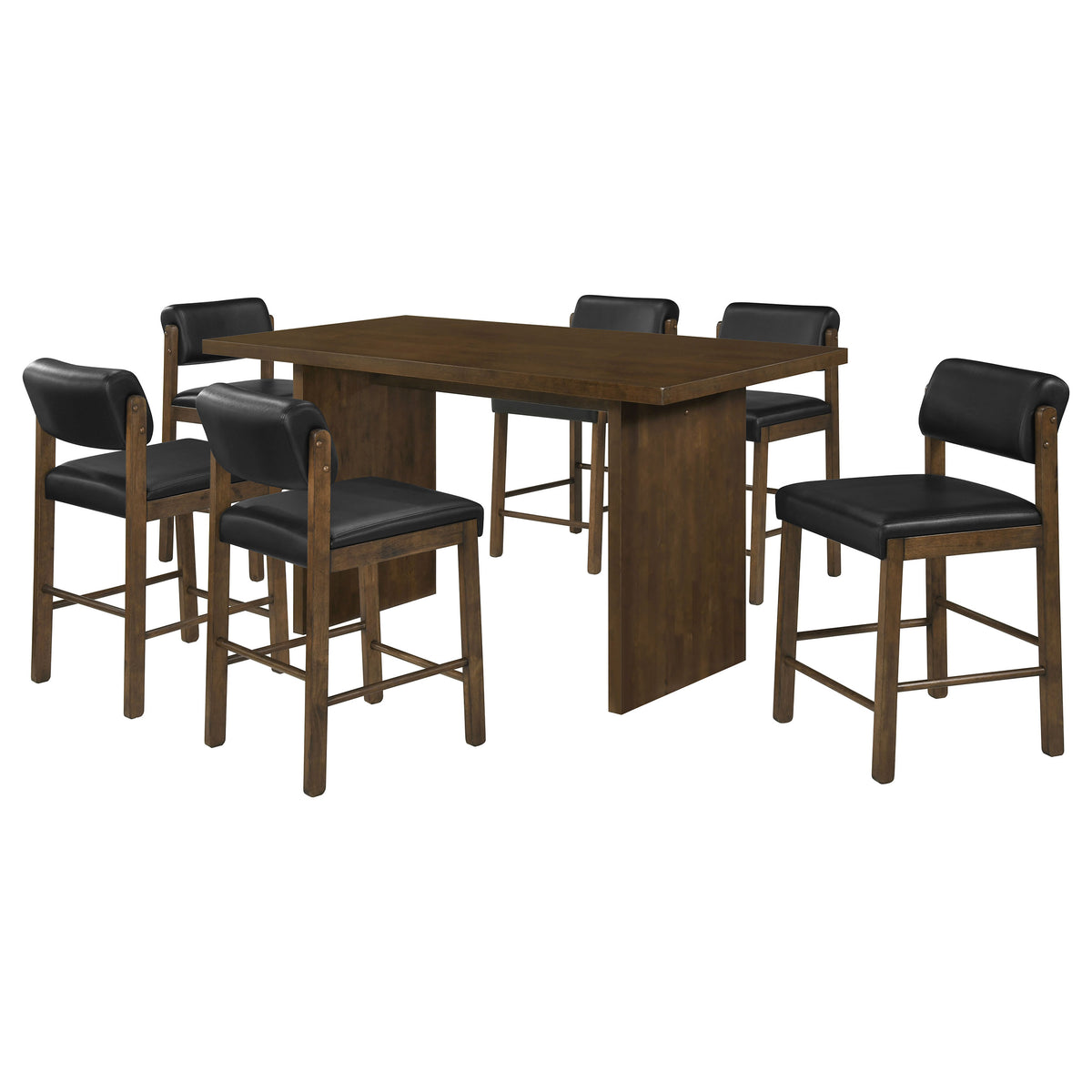 Decker 7-piece 70-inch Counter Height Dining Set with Black Faux Leather Counter Chairs Dark Walnut