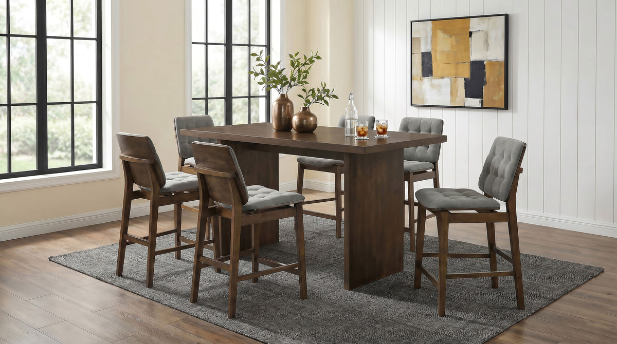 Decker 7-piece 70-inch Counter Height Dining Set with Grey Tufted Counter Chairs Dark Walnut
