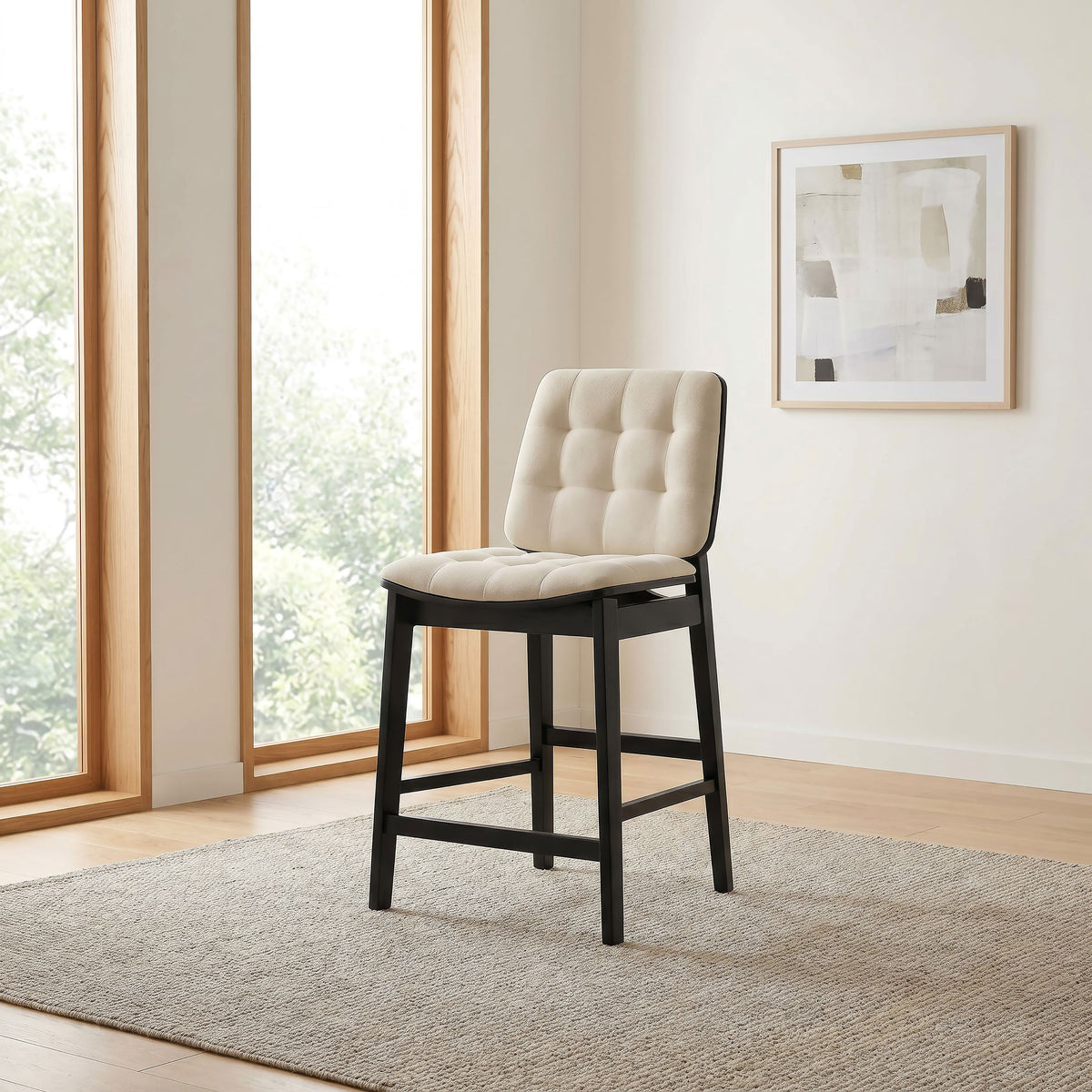 Redbridge Biscuit Tufted Counter Height Chairs (Set of 2) Cream and Black