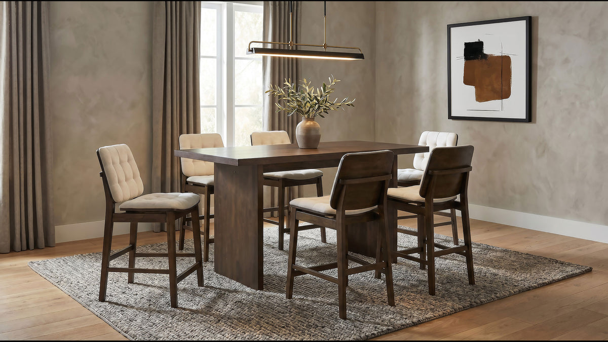 Redbridge Biscuit Tufted Counter Height Chairs (Set of 2) Cream and Walnut
