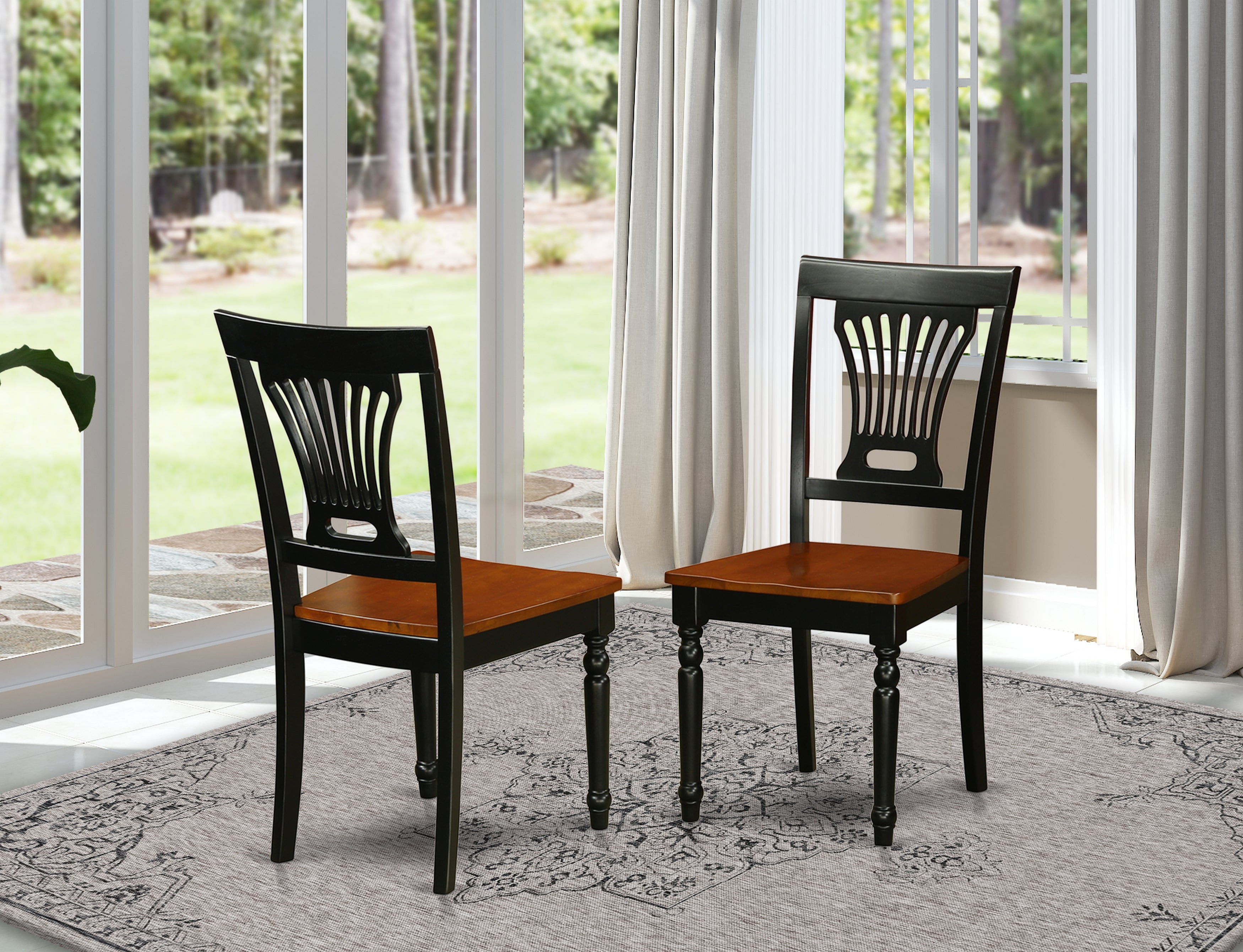 PVC-BLK-W Plainville Kitchen dining Chair with Wood Seat - Black & Cherry Finish.