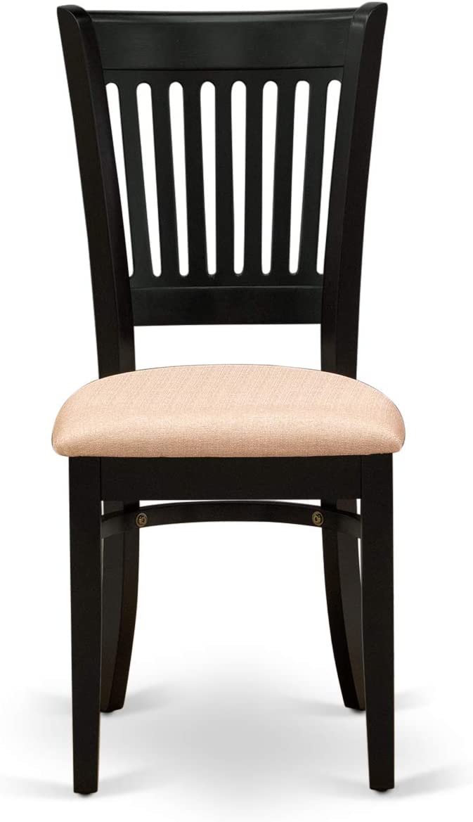 DLVA3-BLK-C Black Round Dining 42" Dropleaf Table & 2 Linen Fabric Upholstered Chairs