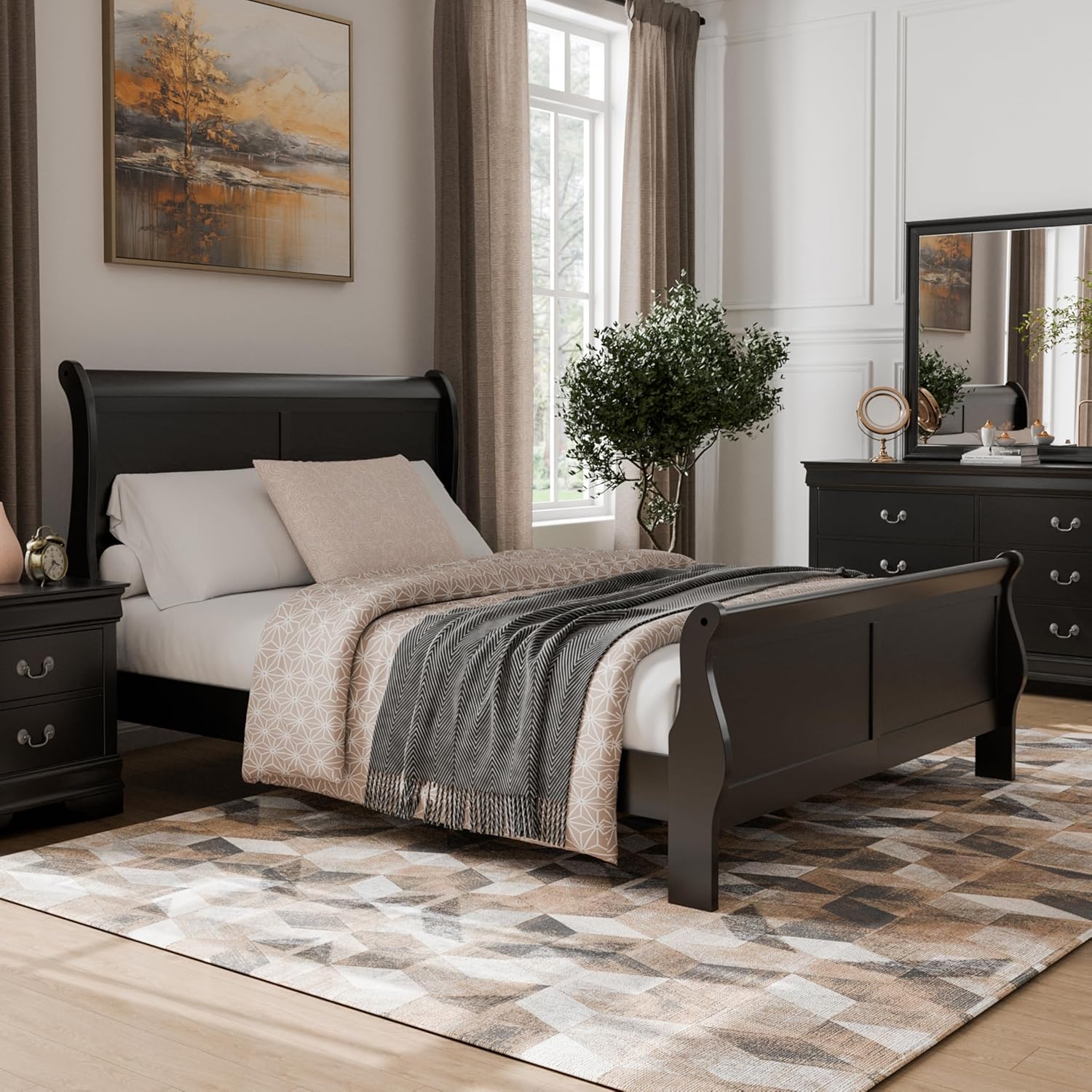 Furniture of America Toni Transitional Solid Wood Panel Queen Bed in Black