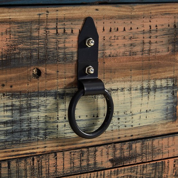 Calypso Distressed Look Rustic Coastal Accent Chest Cabinet 2-Door Blue/Brown