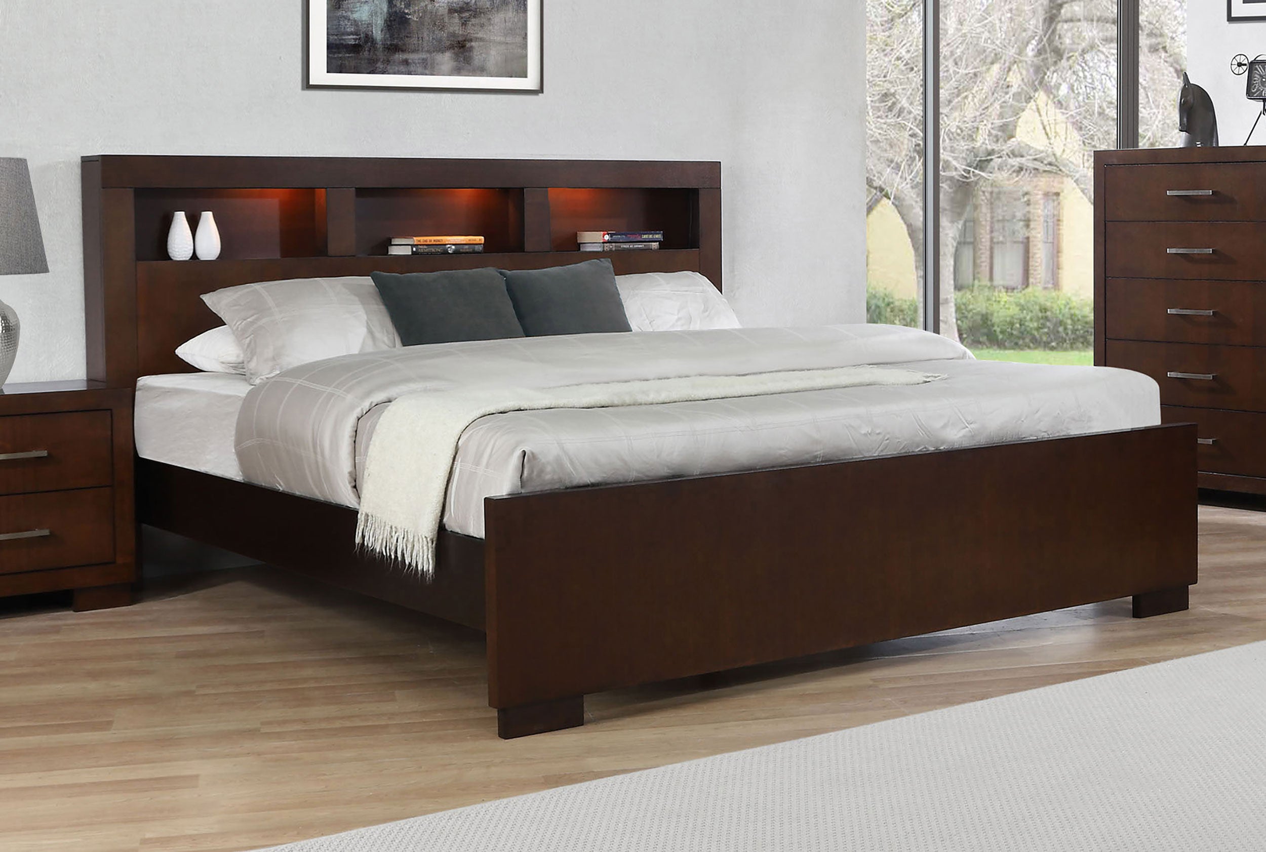 Jessica Wood LED Bookcase Bed