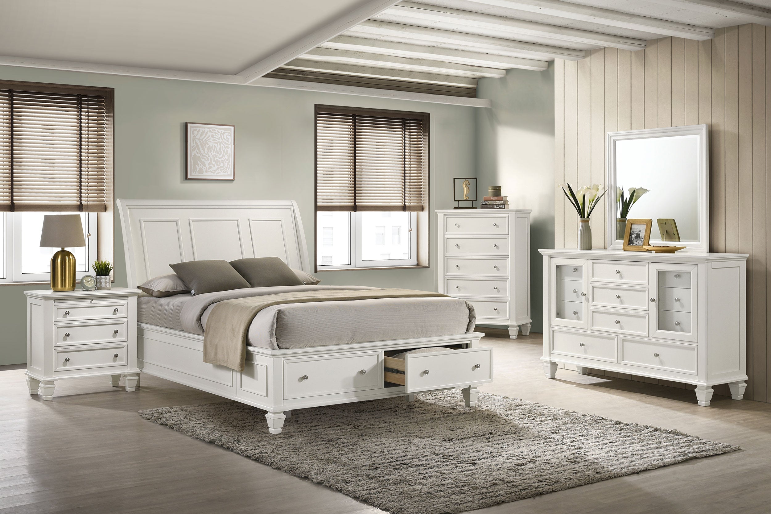 Sandy Beach Wood Panel Storage Bed