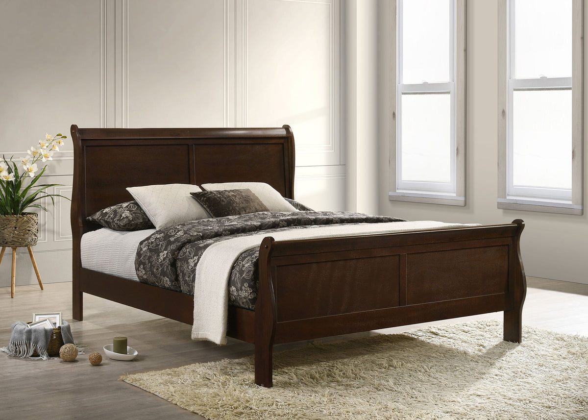 Louis Philippe Wood Sleigh Bed - Queen In Cappuccino