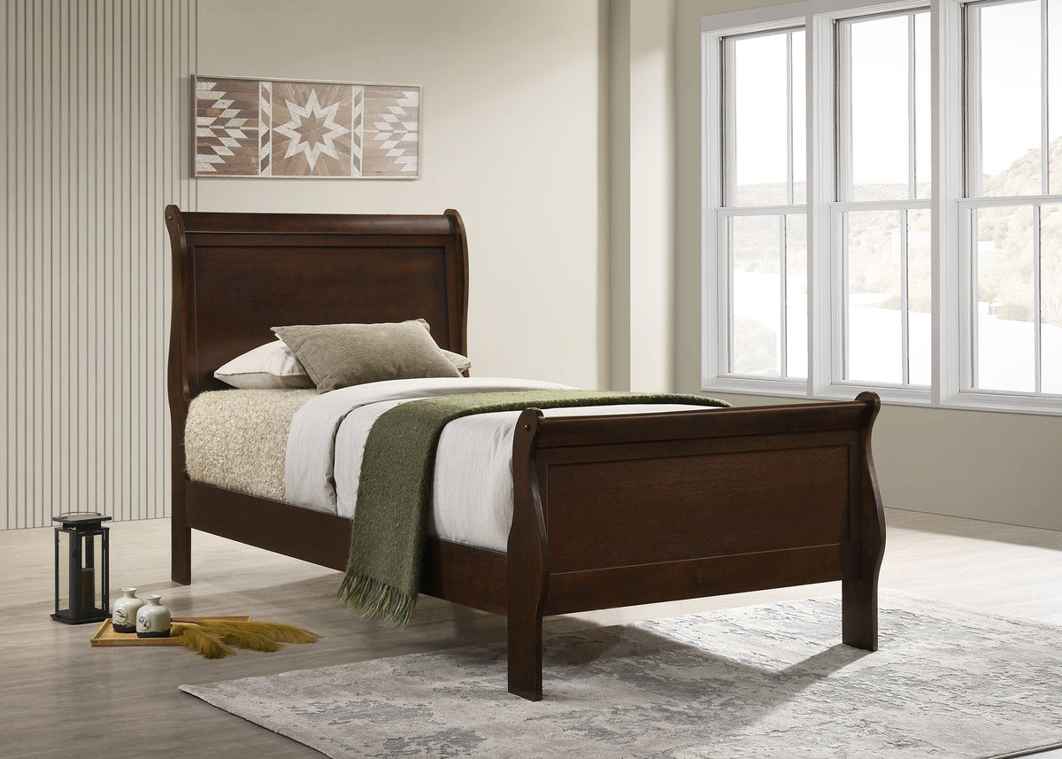 Louis Philippe Wood Sleigh Bed - Twin In Cappuccino