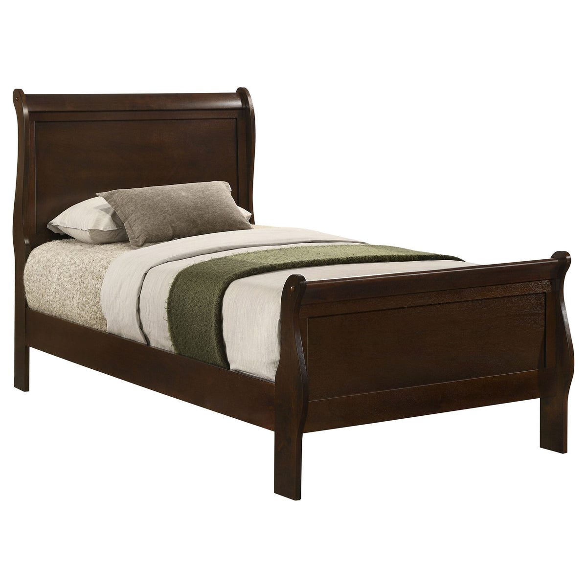 Louis Philippe Wood Sleigh Bed - Twin In Cappuccino