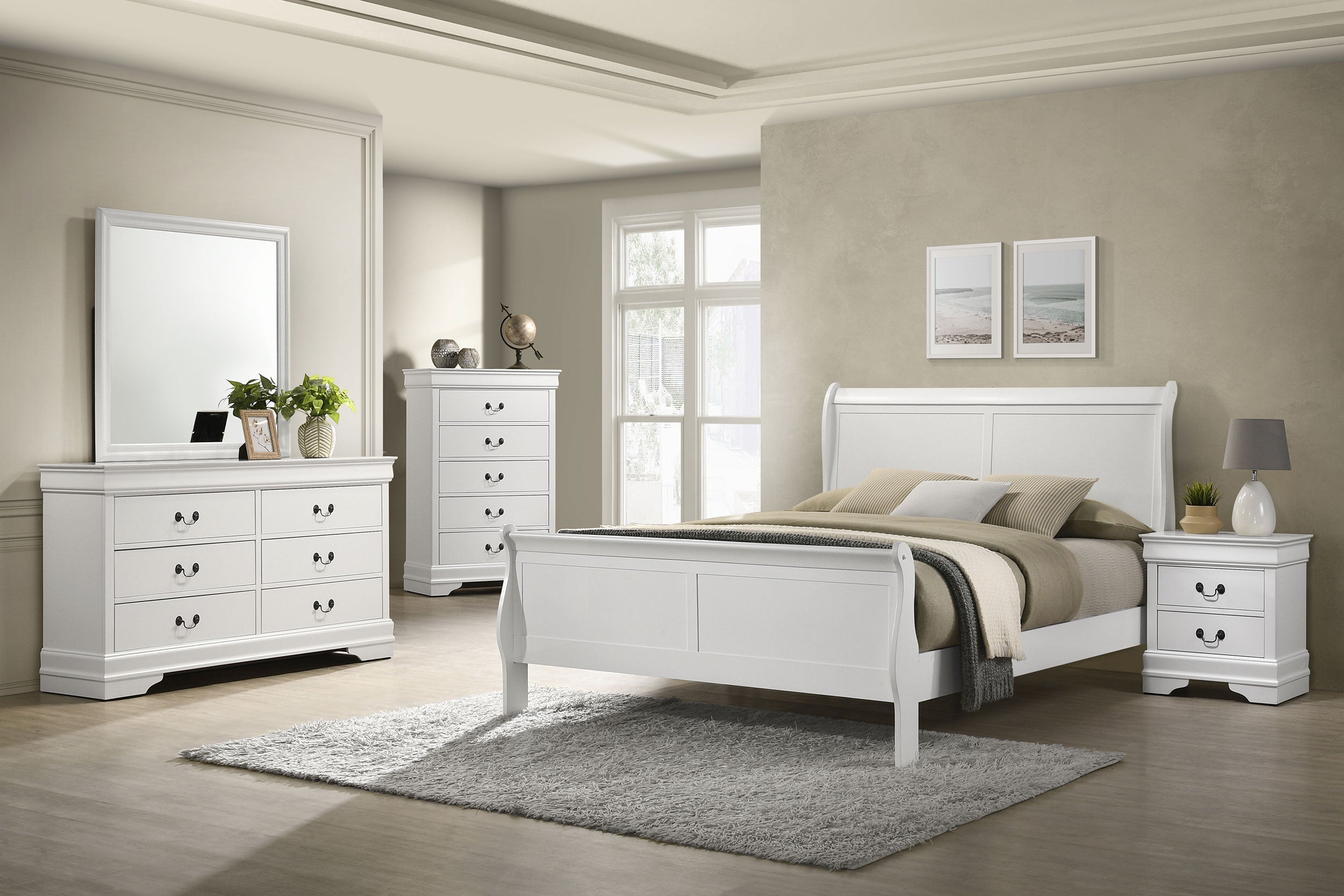 Louis Philippe Wood Sleigh Bed - Eastern King In White