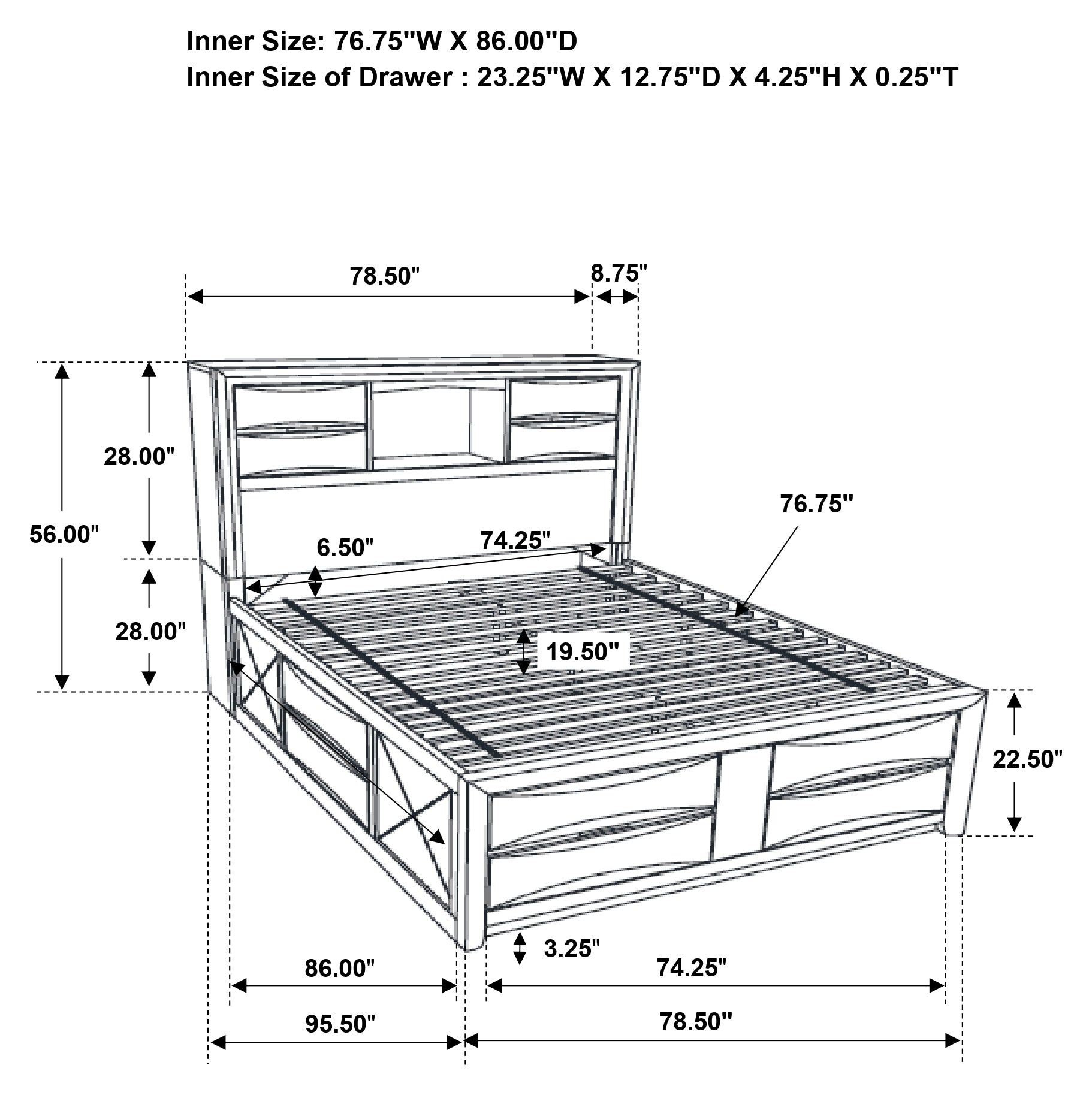 Briana Wood Bookcase Storage Bed