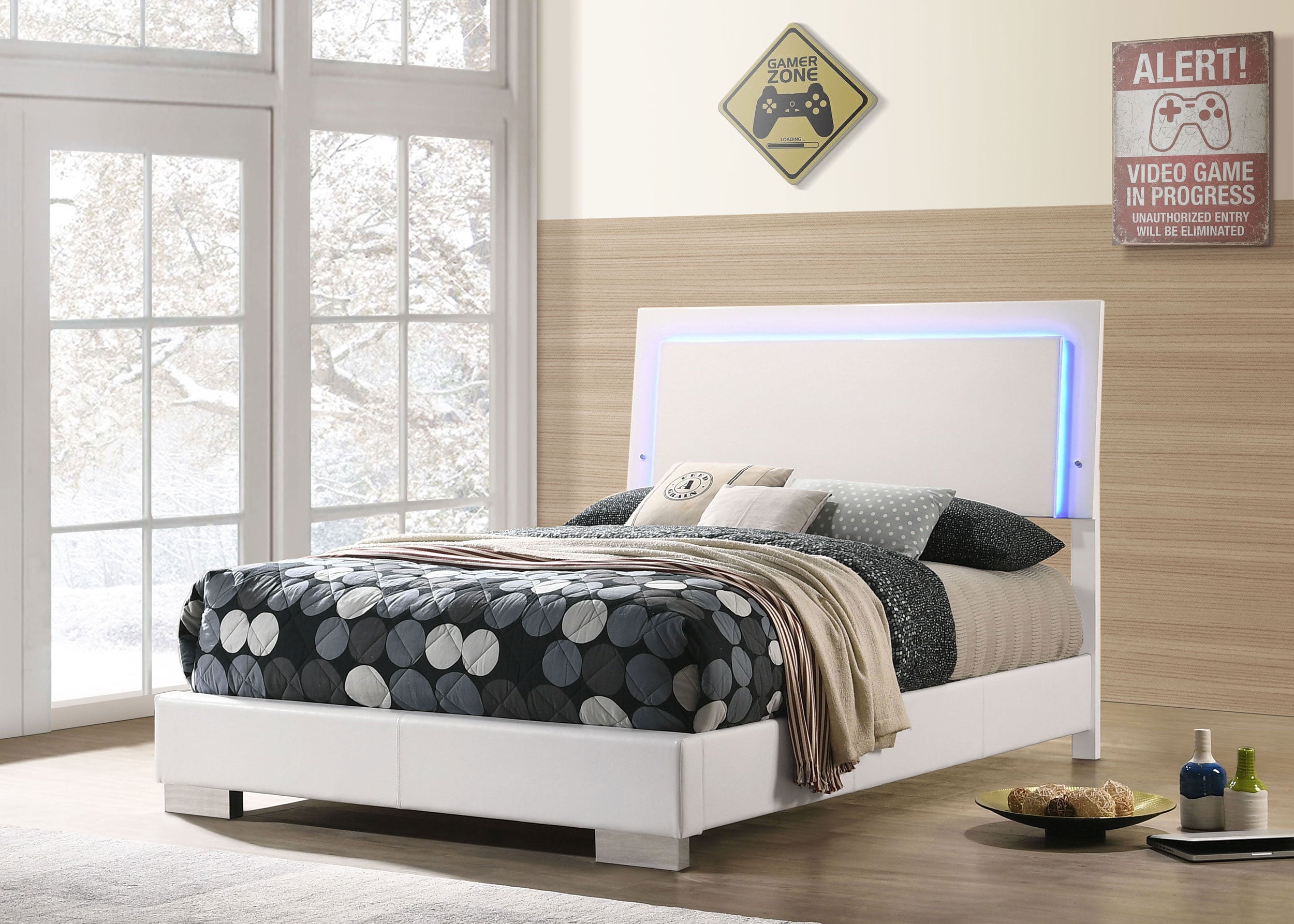 Felicity Wood LED Panel Bed