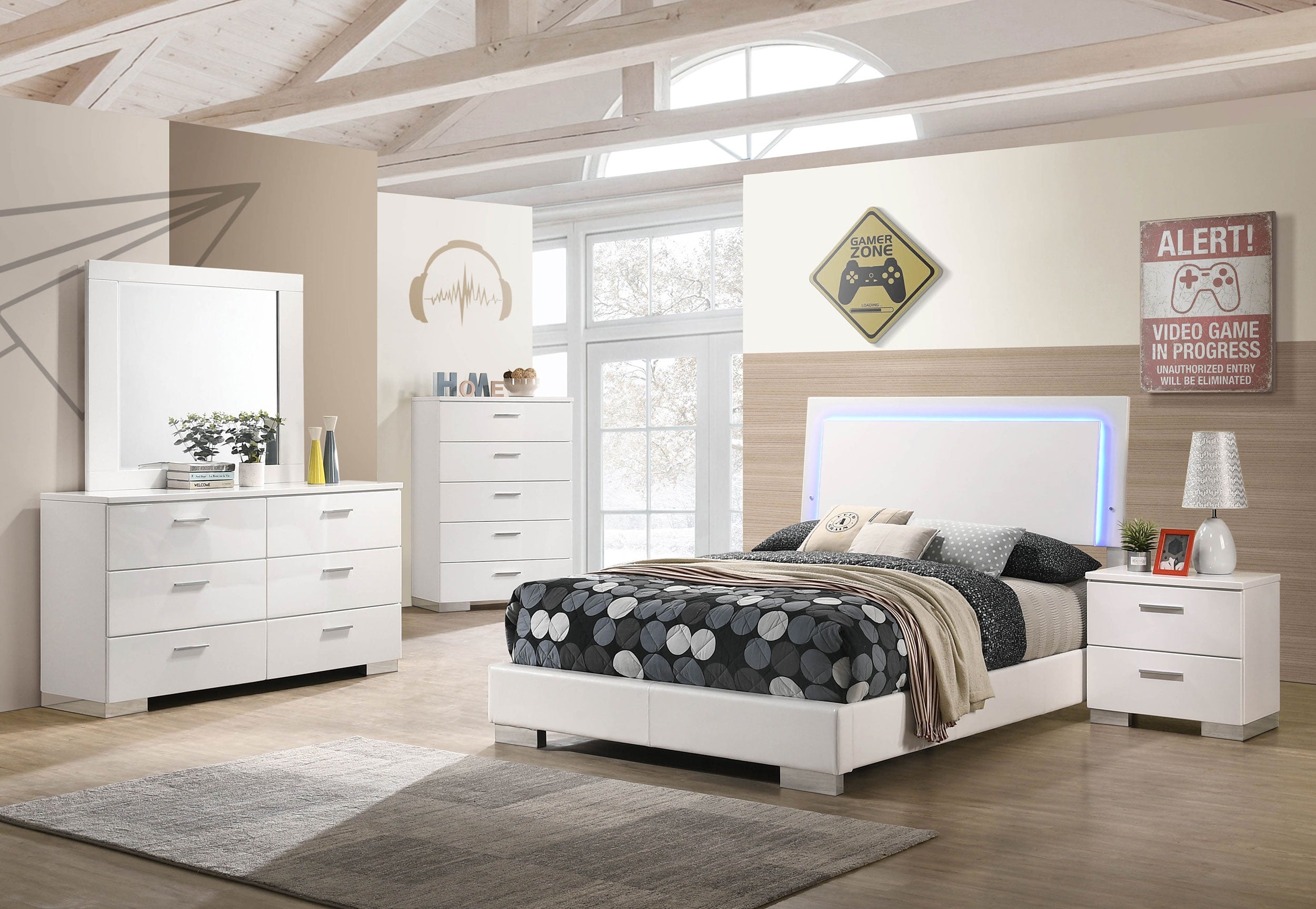 Felicity Wood LED Panel Bed