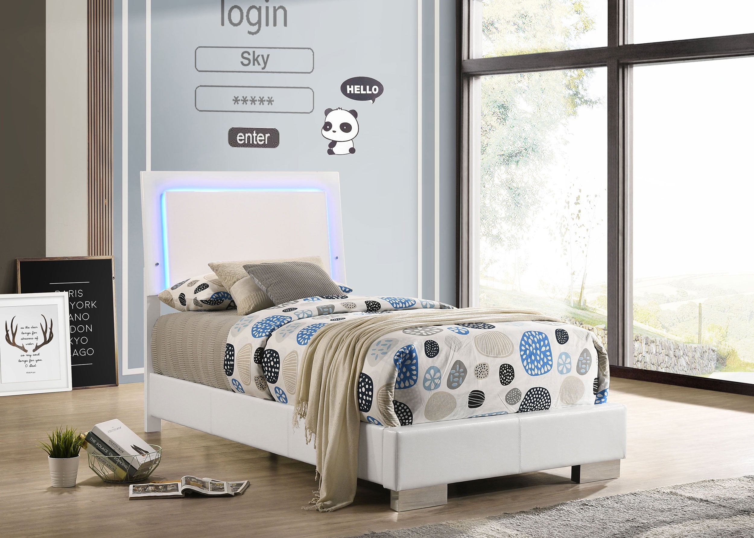 Felicity Wood LED Panel Bed