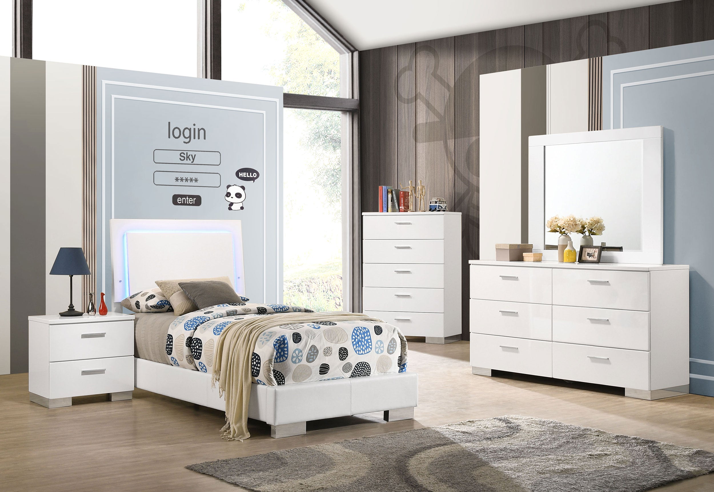 Felicity Wood LED Panel Bed