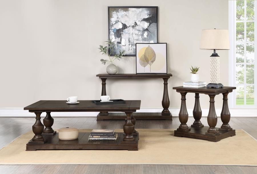 Walden Rectangular Coffee Table with Turned Legs and Floor Shelf in Coffee Finish