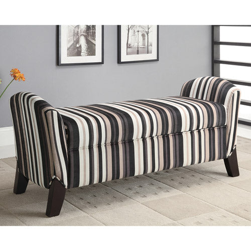 Striped Transitional Bench With Storage Cappuccino Multi-Color
