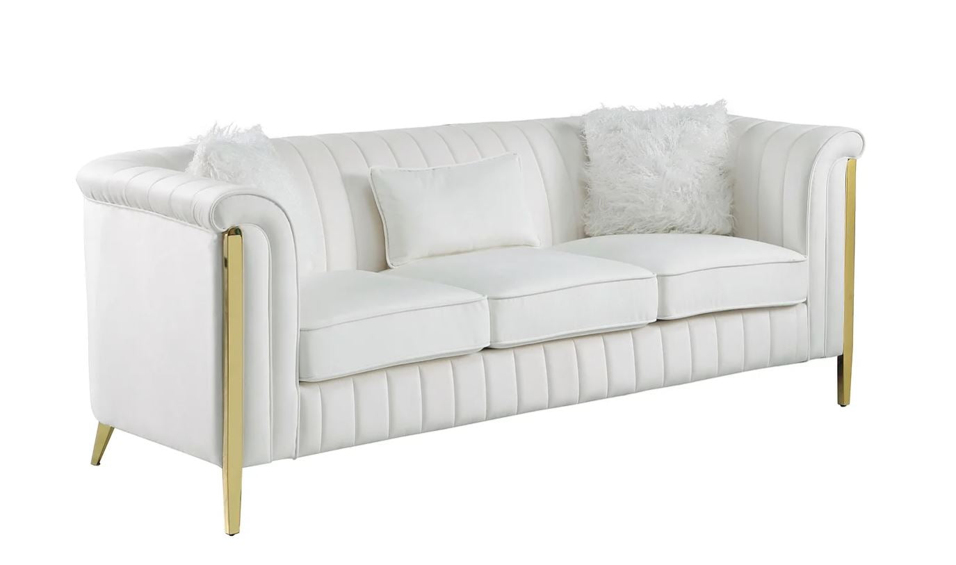 Farris 2pc Modern Sofa And love seat Living room set In Cream Velvet