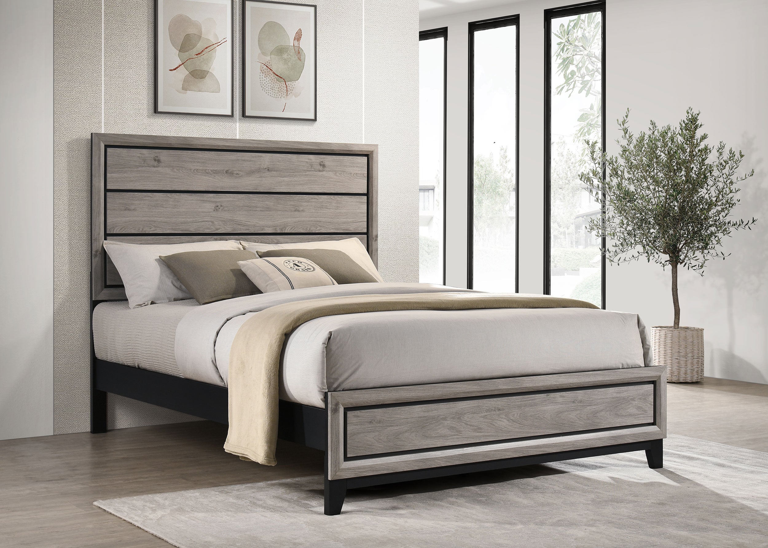 Valen Wood Queen Panel Bed Light Taupe