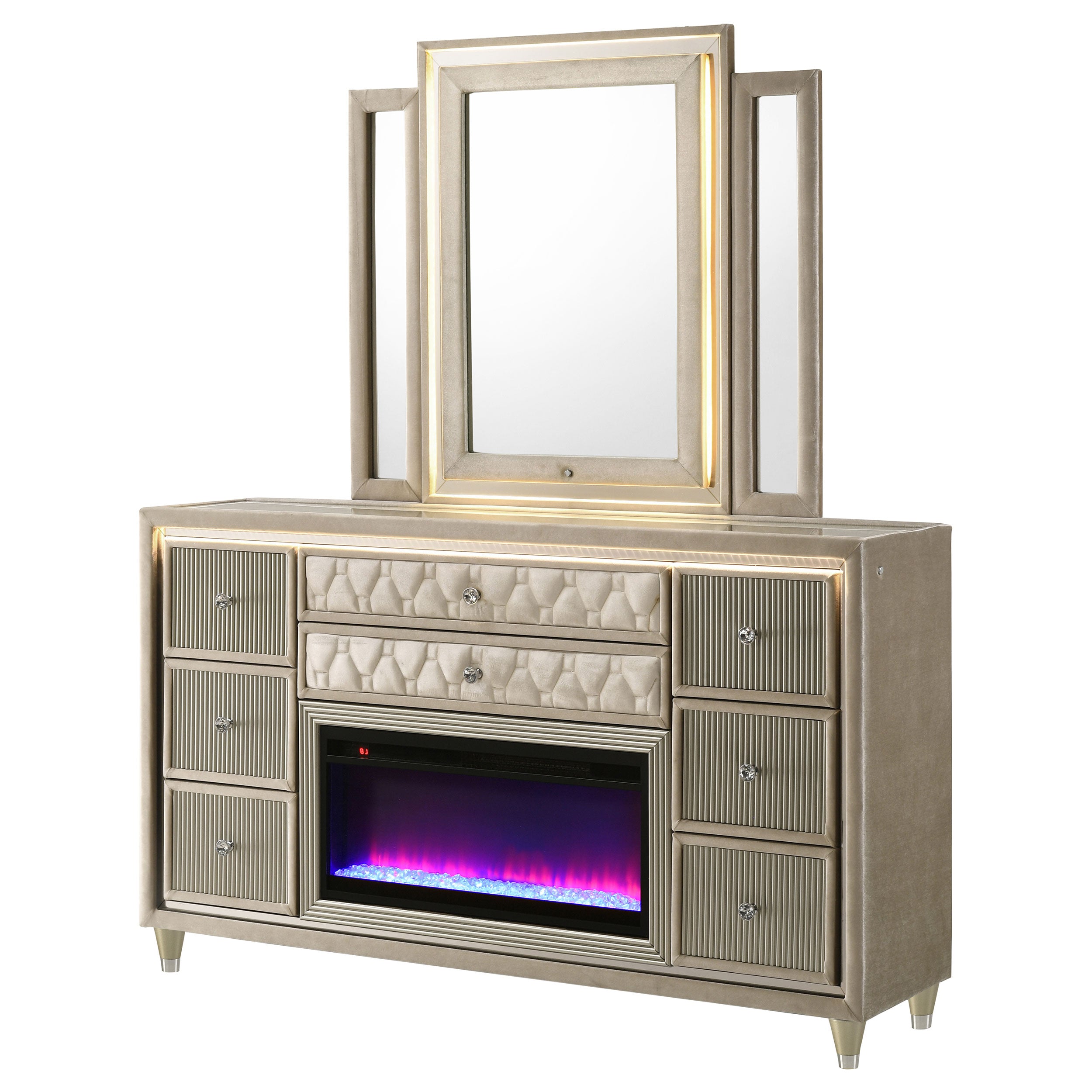 Lorient LED Flame Box Dresser with Mirror