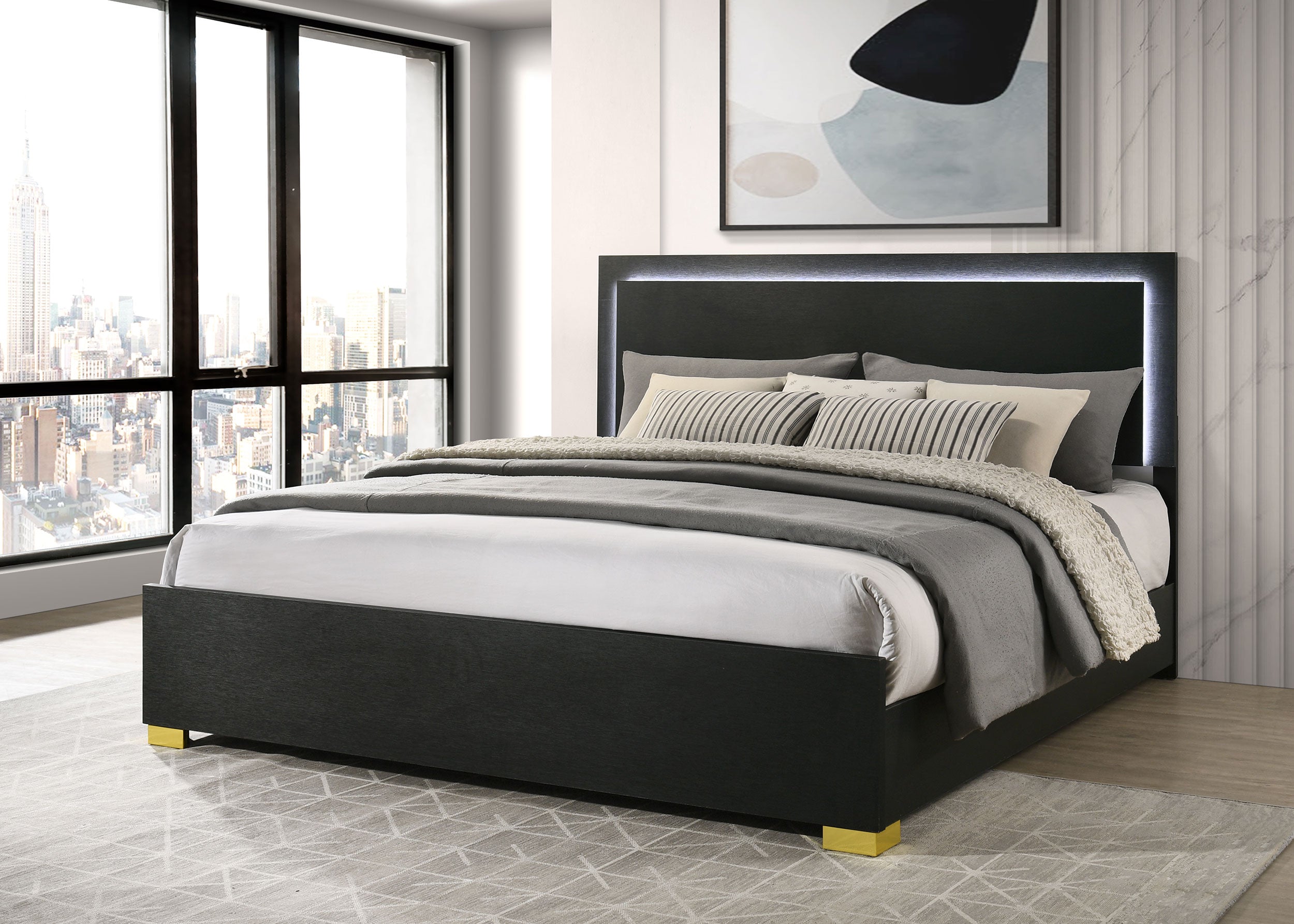 Marceline Wood LED Panel Bed