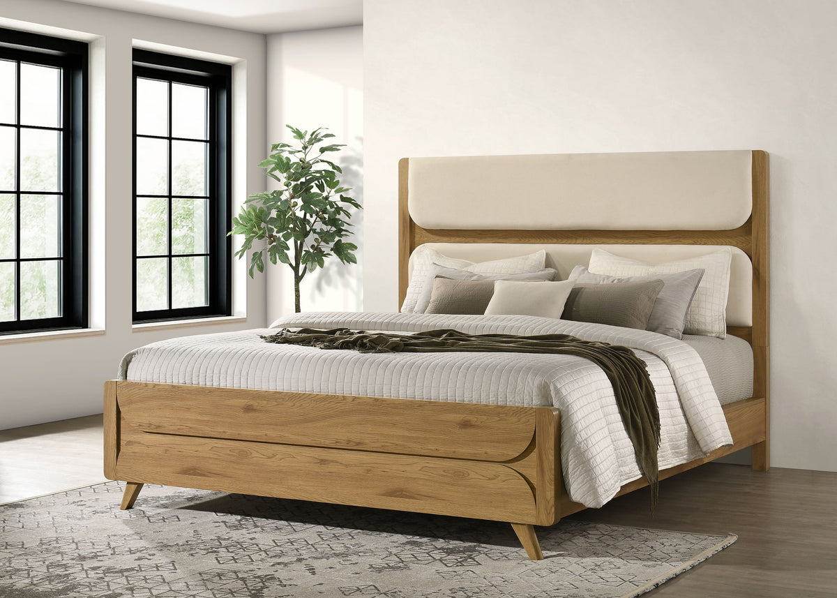 Bennett Upholstered Panel Bed California King Cream and Light Oak