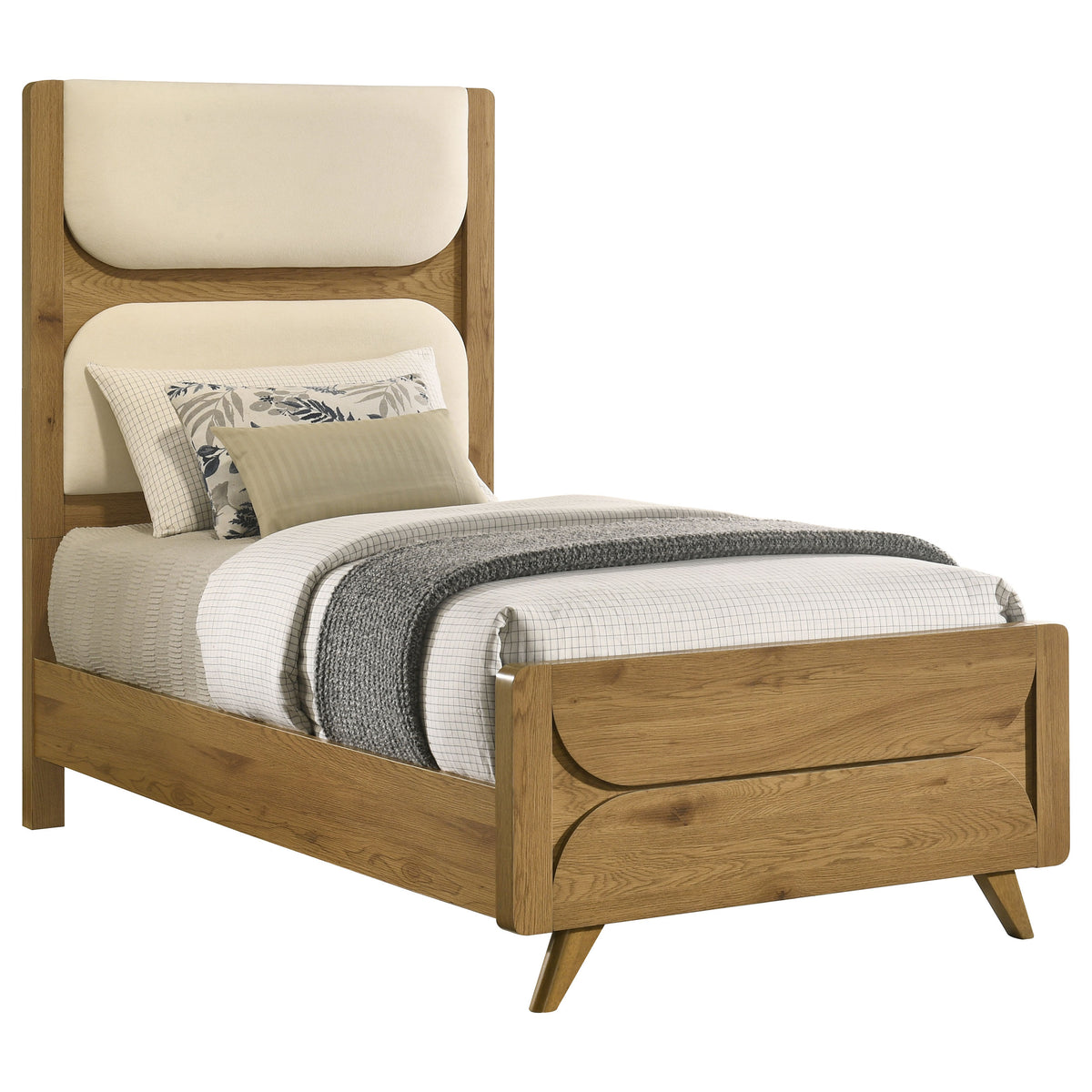 Bennett Upholstered Panel Bed Twin Cream and Light Oak