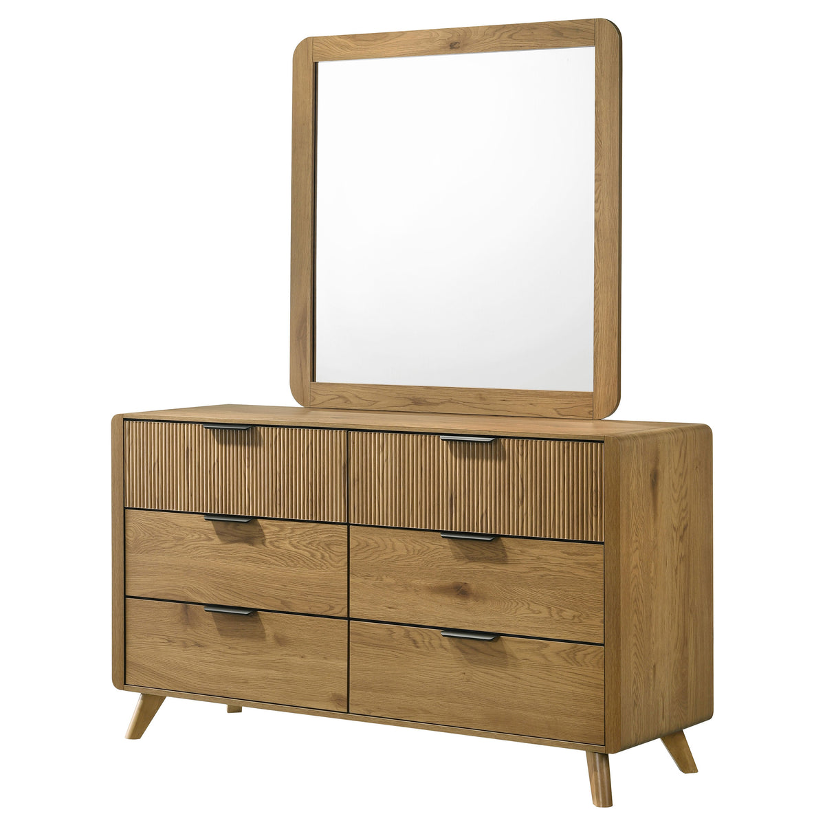 Bennett 6-drawer Dresser with Mirror Light Oak