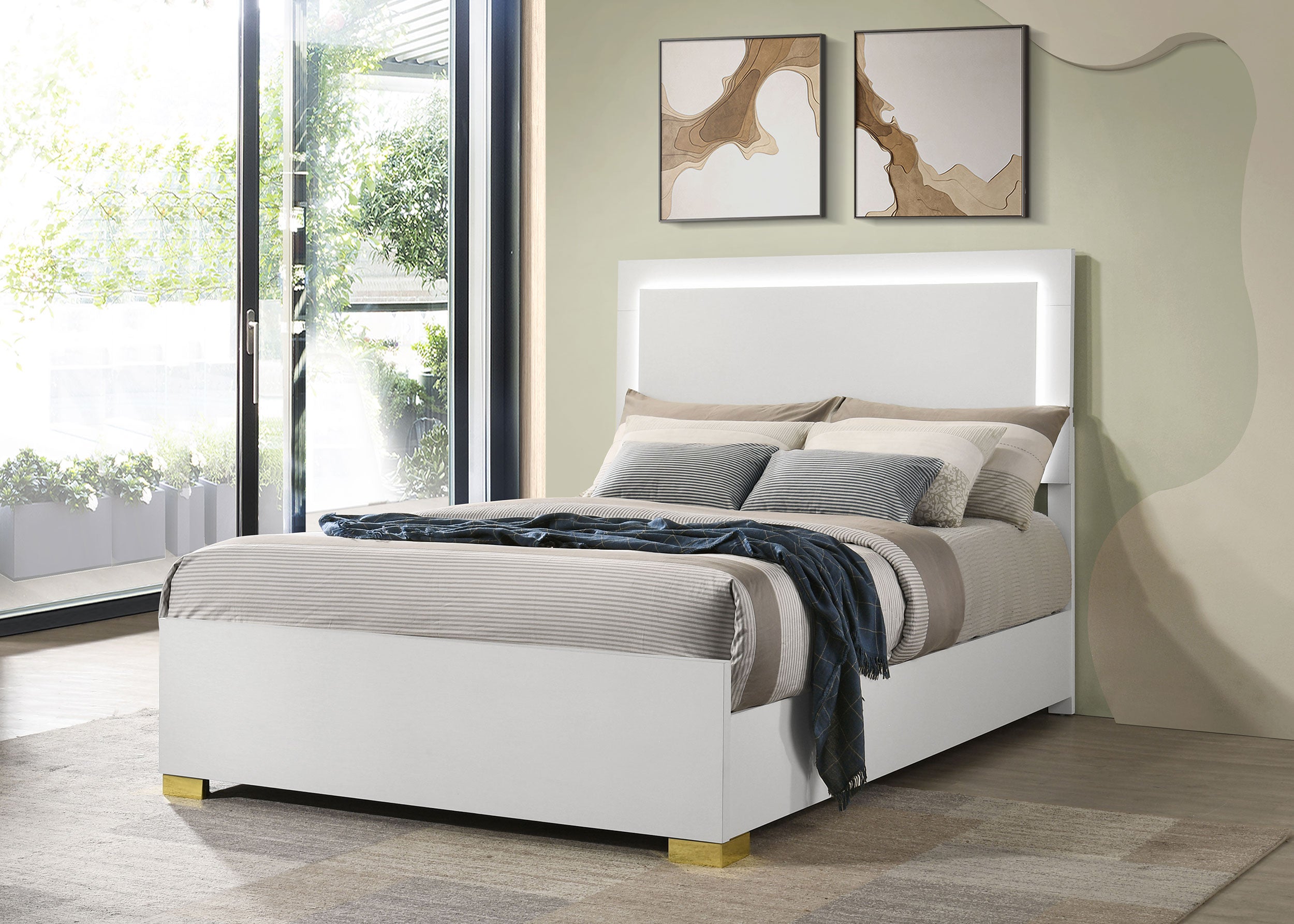 Marceline Wood LED Panel Bed