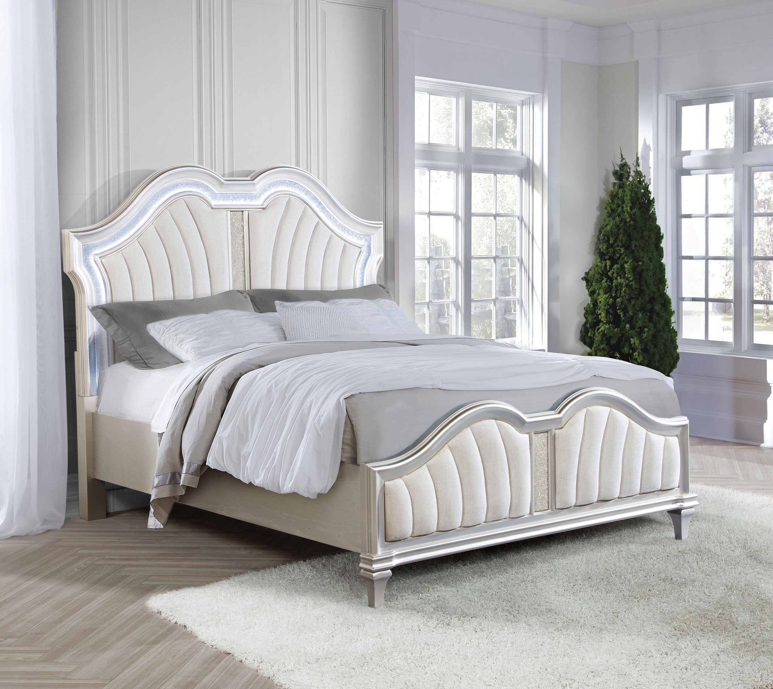 Evangeline Wood LED Panel Bed