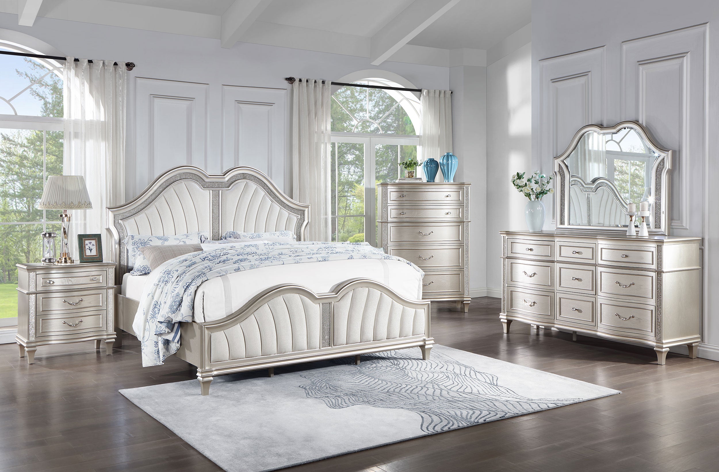 Evangeline Wood LED Panel Bed