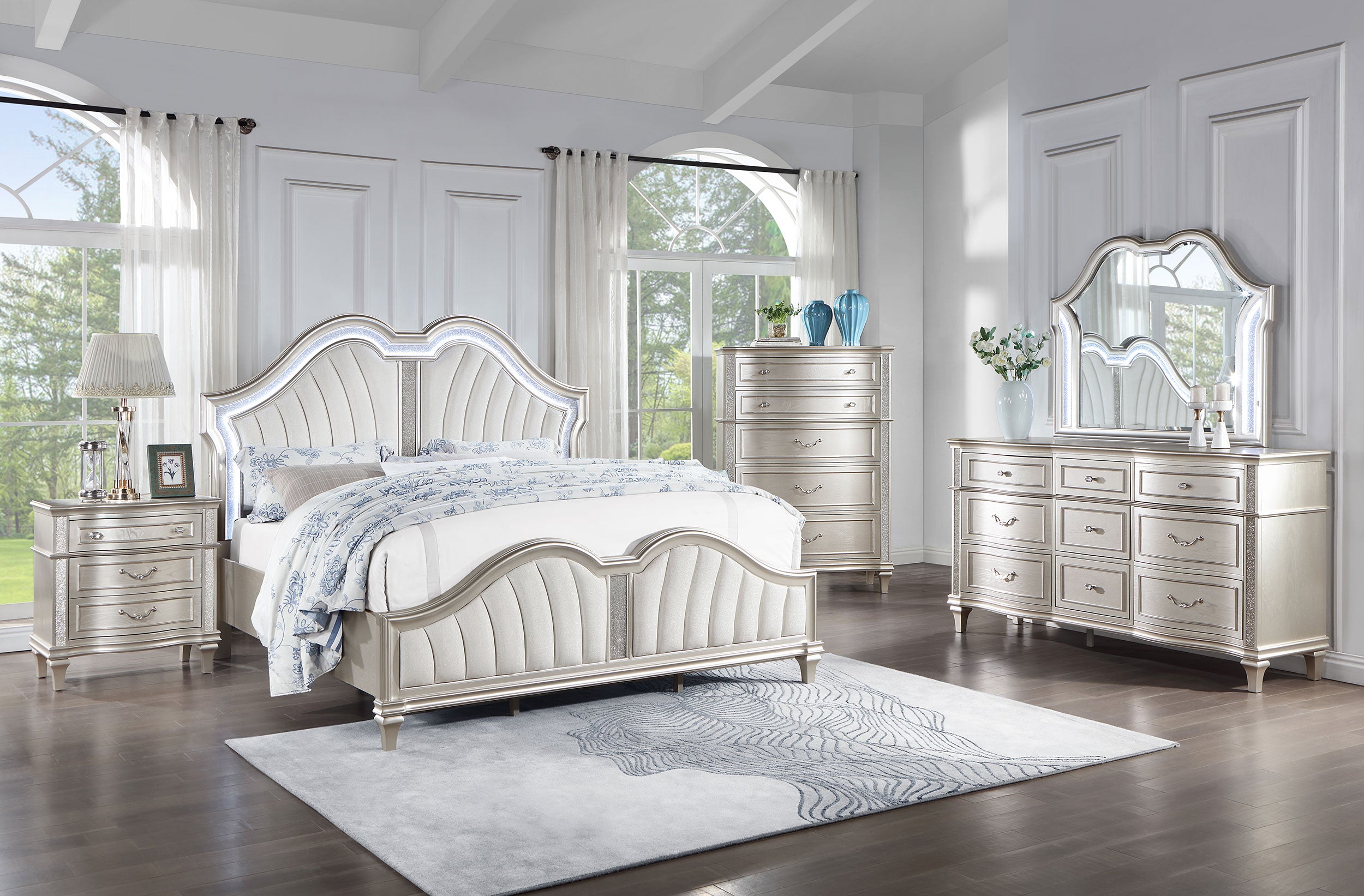 Evangeline Wood LED Panel Bed