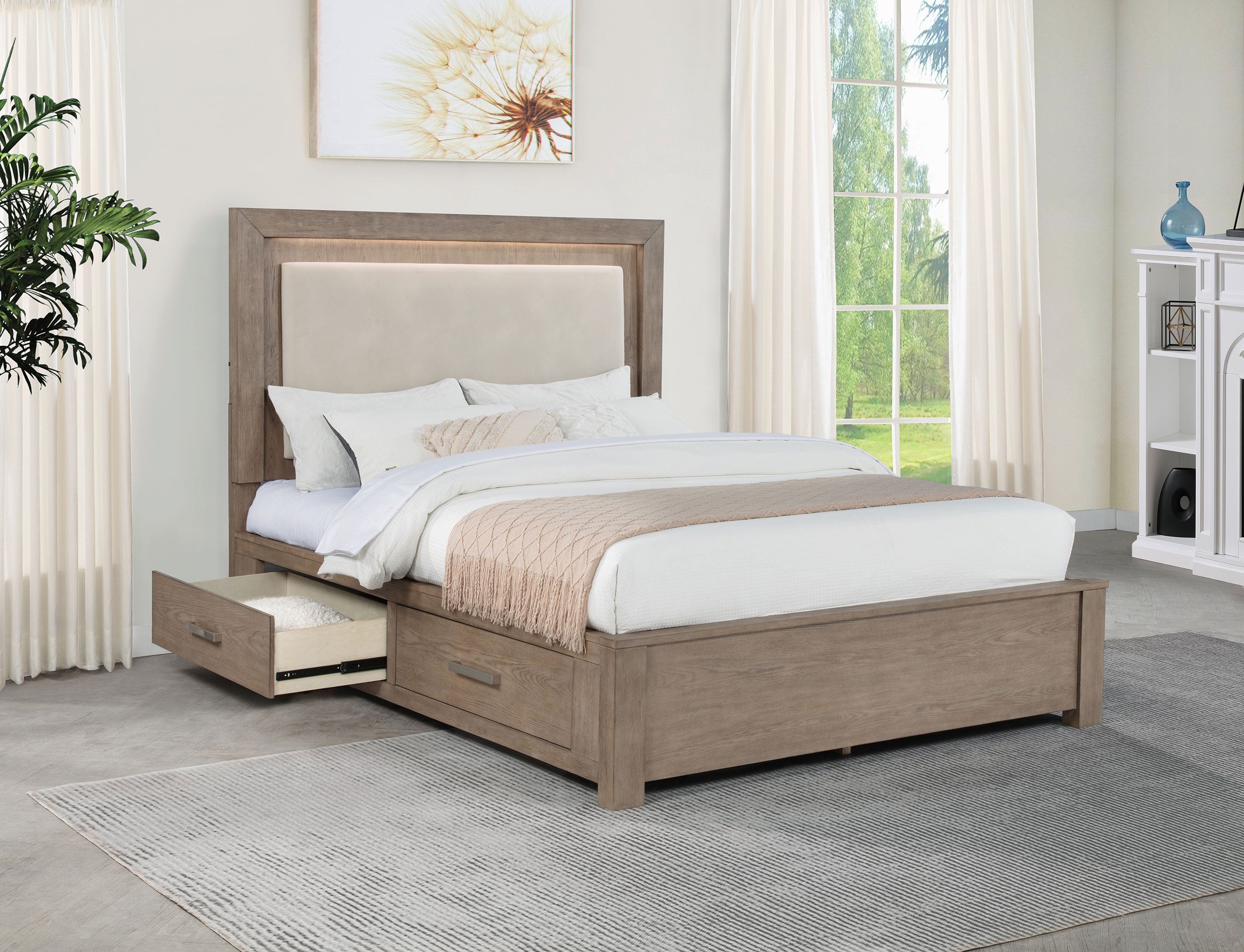 Kenora Wood LED Panel Storage Bed