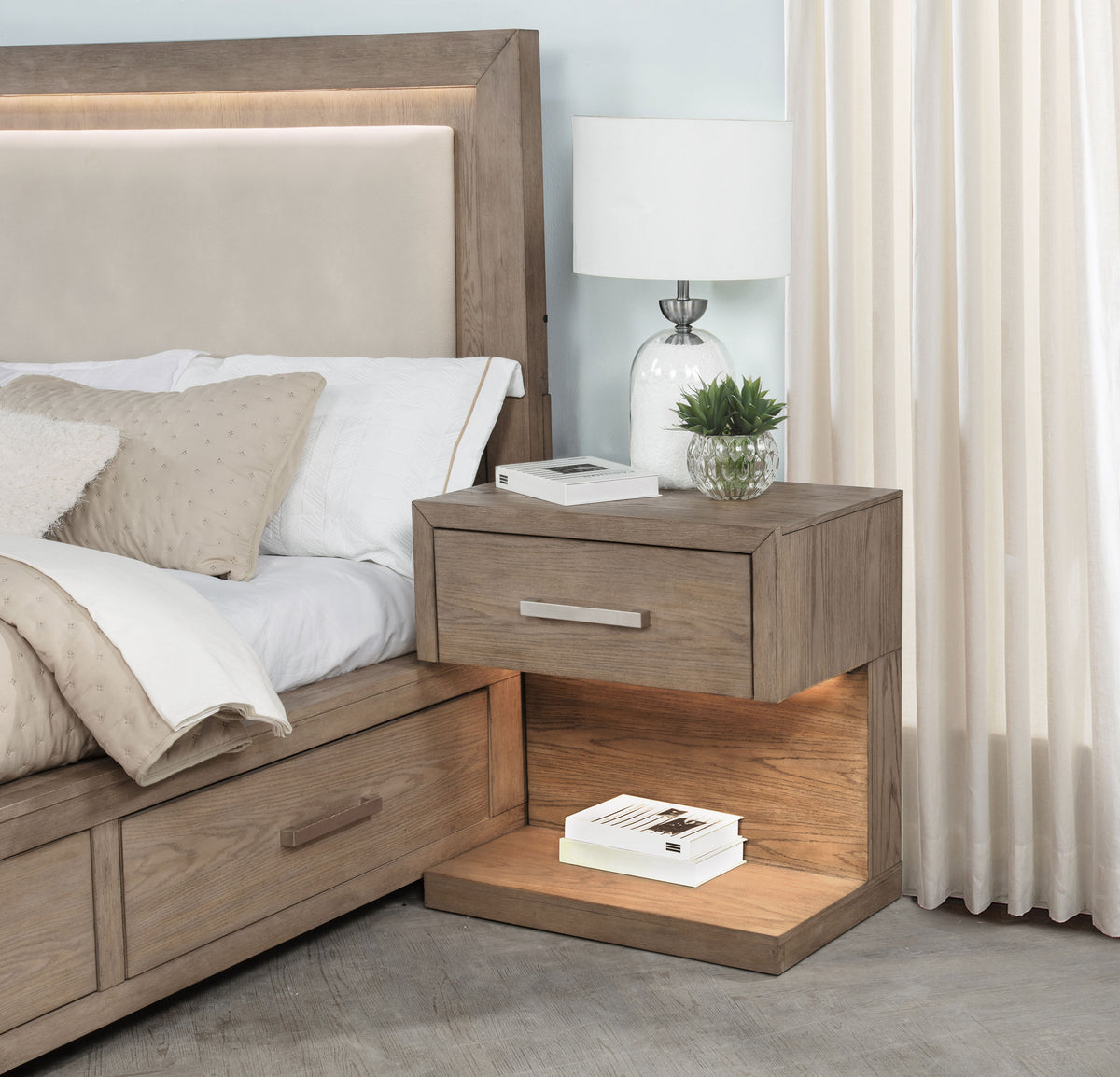 Kenora 1-drawer LED Nightstand Barley Brown